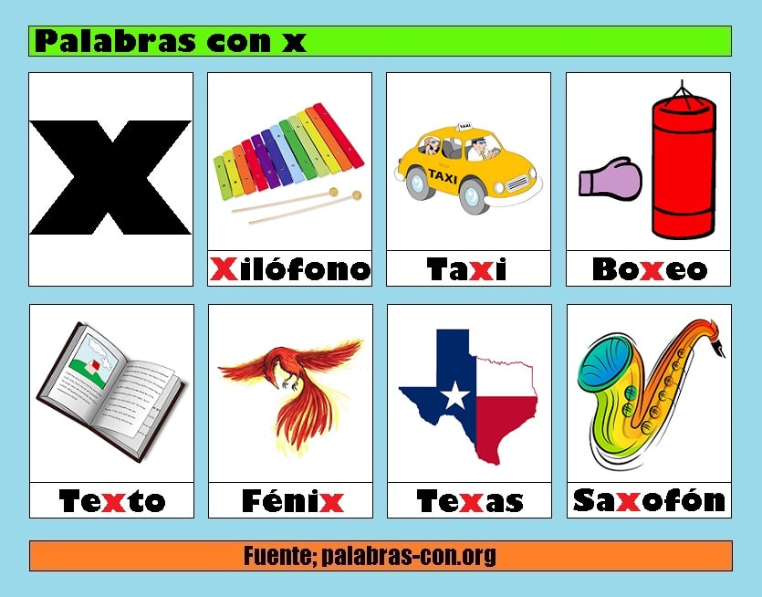 Vocabulario Palabras Con La Letra X.